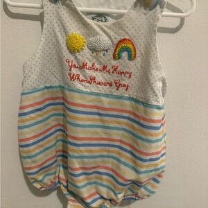Embroidered Rainbow & Weather Baby Romper - White Multi Stripe